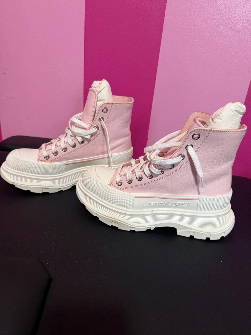 Alexander McQueen Pastel Pink High-Top Platform Sneakers